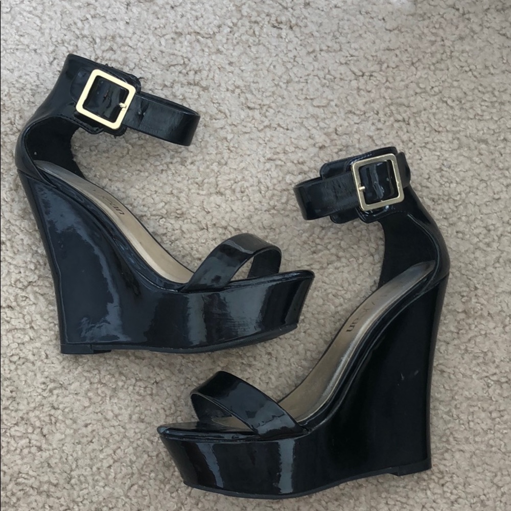 Platform Patten Leather Wedges